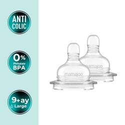 Mamajoo Anti-Kolik Biberon Emzikleri 9Ay+, Hızlı Akışlı, 2li Paket 