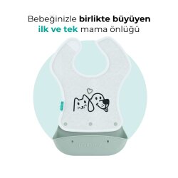 Silicone & Cotton Foldable Feeding Bib Powder Green | 2-In-1 - 6