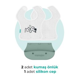 Silicone & Cotton Foldable Feeding Bib Powder Green | 2-In-1 - 7