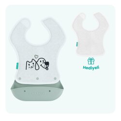 Silicone & Cotton Foldable Feeding Bib Powder Green | 2-In-1 - 1