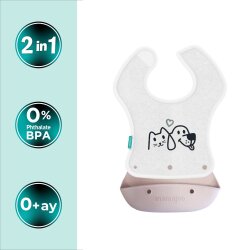 Silicone & Cotton Foldable Feeding Bib Powder Pink | 2-In-1 - 2