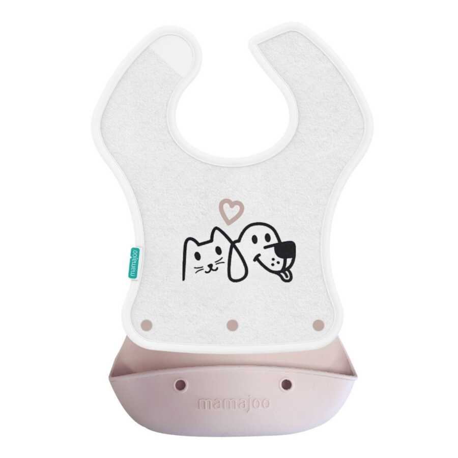 Silicone & Cotton Foldable Feeding Bib Powder Pink | 2-In-1 - Mamajoo