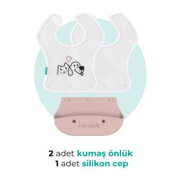 Silicone & Cotton Foldable Feeding Bib Powder Pink | 2-In-1 - 7