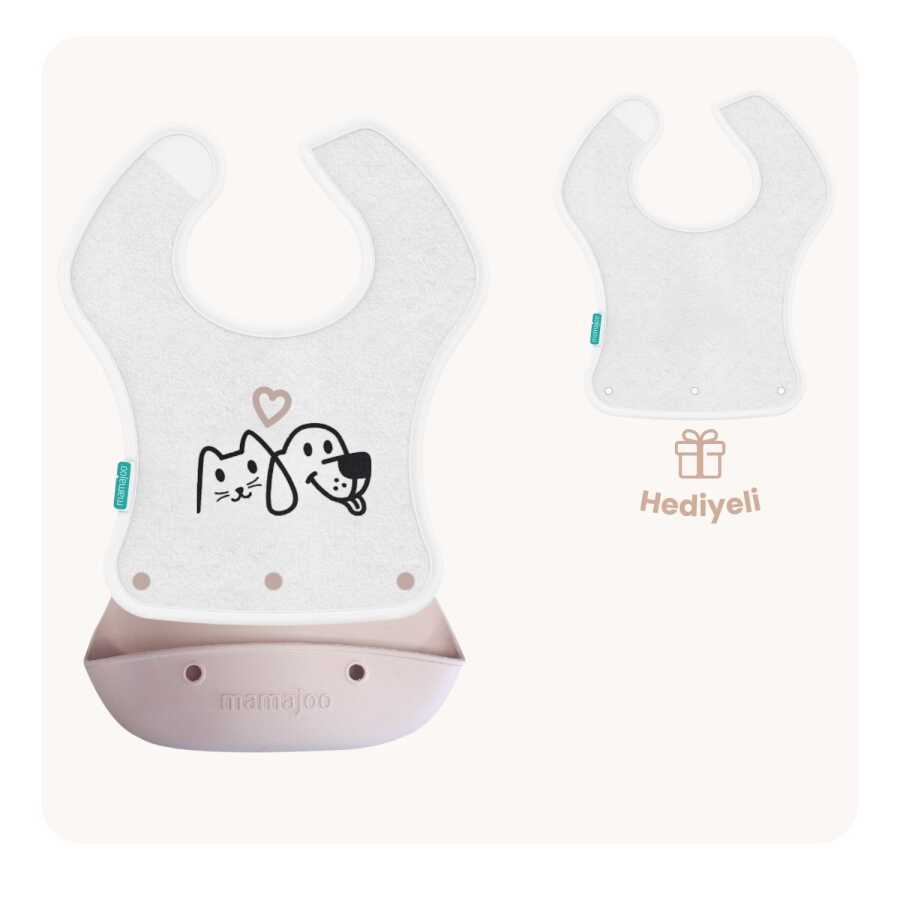 Silicone & Cotton Foldable Feeding Bib Powder Pink | 2-In-1 - Mamajoo