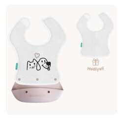 Silicone & Cotton Foldable Feeding Bib Powder Pink | 2-In-1 