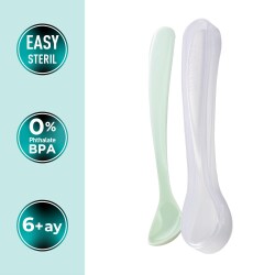 Mamajoo Ergonomik Beslenme Mama Kaşığı & Saklama Kutusu, Powder Green, 6ay+, İkili Set - 2