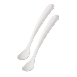 Mamajoo Ergonomik Beslenme Mama Kaşığı & Saklama Kutusu, Beyaz, 6ay+, İkili Set 
