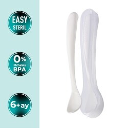 Mamajoo Ergonomik Beslenme Mama Kaşığı & Saklama Kutusu, Beyaz, 6ay+, İkili Set - 2