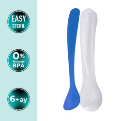 Mamajoo Ergonomik Beslenme Mama Kaşığı & Saklama Kutusu, Mavi & Beyaz, 6ay+, İkili Set - 2