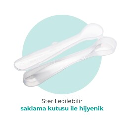 Mamajoo Ergonomik Beslenme Mama Kaşığı & Saklama Kutusu, Mavi & Beyaz, 6ay+, İkili Set - 4
