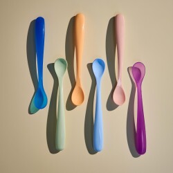Mamajoo Ergonomik Beslenme Mama Kaşığı & Saklama Kutusu, Mavi & Beyaz, 6ay+, İkili Set - 6