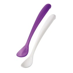 Mamajoo Ergonomik Beslenme Mama Kaşığı & Saklama Kutusu, Mor & Beyaz, 6ay+, İkili Set - 1