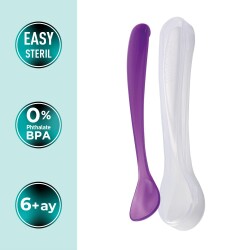 Mamajoo Ergonomik Beslenme Mama Kaşığı & Saklama Kutusu, Mor & Beyaz, 6ay+, İkili Set - 2