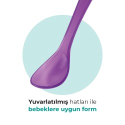 Mamajoo Ergonomik Beslenme Mama Kaşığı & Saklama Kutusu, Mor & Beyaz, 6ay+, İkili Set - 3