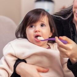 Mamajoo Ergonomik Beslenme Mama Kaşığı & Saklama Kutusu, Mor & Beyaz, 6ay+, İkili Set - 6