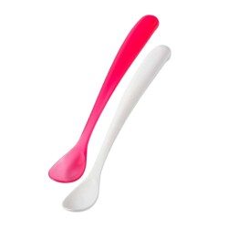 Mamajoo Ergonomik Beslenme Mama Kaşığı & Saklama Kutusu, Pembe & Beyaz, 6ay+, İkili Set 