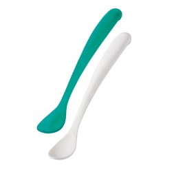 Mamajoo Ergonomik Beslenme Mama Kaşığı & Saklama Kutusu, Yeşil & Beyaz, 6ay+, İkili Set 