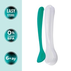 Mamajoo Ergonomik Beslenme Mama Kaşığı & Saklama Kutusu, Yeşil & Beyaz, 6ay+, İkili Set - 2