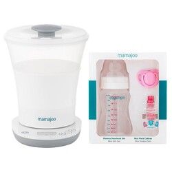 Mamajoo - Mamajoo 3 İşlevli Buhar Sterilizatörü Mini Hediye Seti 250 ml Pembe