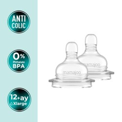 Mamajoo Anti-Colic Bottle Teats, 12 Mo+, Dense Flow, Silicone, Twin Set, Storage Box - Mamajoo