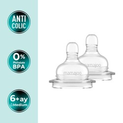 Mamajoo Anti-Colic Bottle Teats, 6 Mo+, Medium Flow, Silicone, Twin Set, Storage Box - Mamajoo