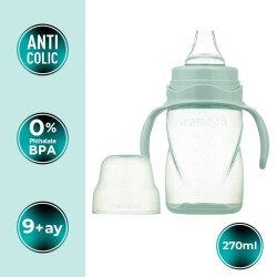 Mamajoo Auslaufsichere Trink-Lernbecher Pudergrün 270ml mit Griff & Anti-Kolik Weicher Schnabel - 2