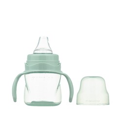 Mamajoo Silber Babyflasche 150 ml & Auslaufsichere Trink-Lernbecher Pudergrün 270ml mit Griff & Anti-Kolik Weicher Schnabel - Thumbnail