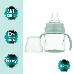 Mamajoo Silber Babyflasche 150 ml & Auslaufsichere Trink-Lernbecher Pudergrün 270ml mit Griff & Anti-Kolik Weicher Schnabel - 3