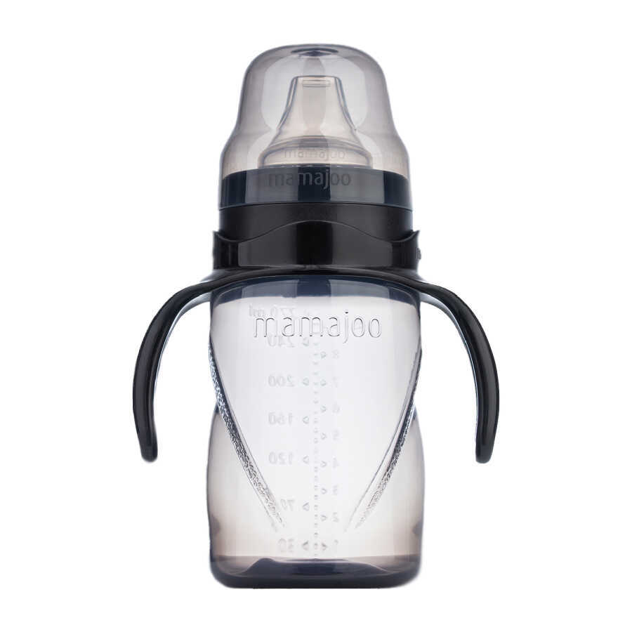 Mamajoo Auslaufsichere Trink-Lernbecher Schwarz 270ml mit Griff & Anti-Kolik Weicher Schnabel - Mamajoo