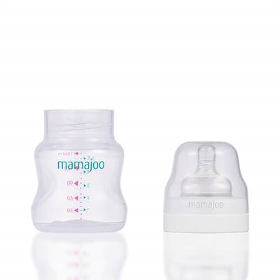 Mamajoo Silber Babyflasche 150 ml & Auslaufsichere Trink-Lernbecher Schwarz 270ml mit Griff & Anti-Kolik Weicher Schnabel