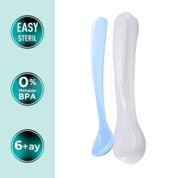 Mamajoo Ergonomik Beslenme Mama Kaşığı & Saklama Kutusu, Powder Blue, 6ay+, İkili Set - 2