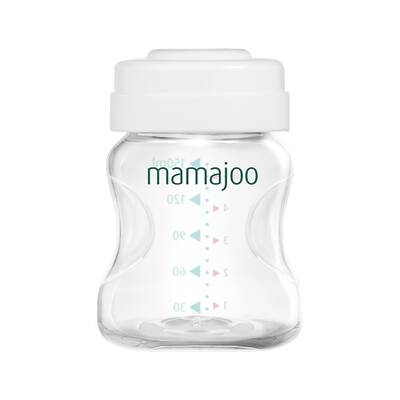 Mamajoo 4 x Aufbewahrungsbehälter für Muttermilch und Nahrung 150 ml & Glasfläschchen 180 ml