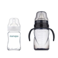 Mamajoo Cam Biberon 180 ml & Kulplu Eğitici Bardak 270 ml / Black - Thumbnail