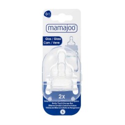 Mamajoo Cam Anti-Kolik Biberon Emzikleri 0 Ay+, Yavaş Akışlı, 2li Paket - Mamajoo