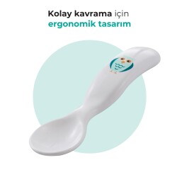 Mamajoo Eğitici Ergonomik Bebek Mama Kaşık Çatal Seti, Baykuş Desenli, Beyaz, 6ay+, İkili Set - 3
