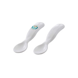 Mamajoo Eğitici Ergonomik Bebek Mama Kaşık Seti, Baykuş Desenli, Beyaz, 6ay+, İkili Set - 1