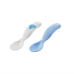 Mamajoo Eğitici Ergonomik Bebek Mama Kaşık Seti, Mavi Fil Desenli, Mavi, 6ay+, İkili Set 