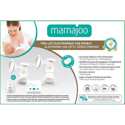 Mamajoo Elektronik USB Çiftli Göğüs Pompası & 4'lü Anne Sütü Saklama Kabı Seti