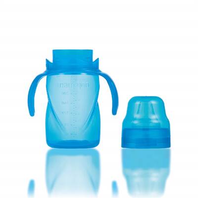 Mamajoo Glasfläschchen 180 ml & Auslaufsichere Trink-Lernbecher Blau 270ml mit Griff & Anti-Kolik Weicher Schnabel