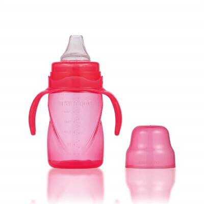 Mamajoo Glasfläschchen 180 ml & Auslaufsichere Trink-Lernbecher Rosa 270ml mit Griff & Anti-Kolik Weicher Schnabel