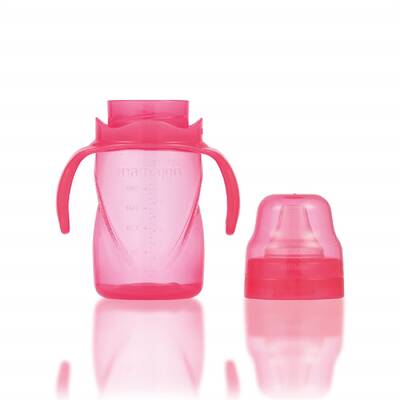 Mamajoo Glasfläschchen 180 ml & Auslaufsichere Trink-Lernbecher Rosa 270ml mit Griff & Anti-Kolik Weicher Schnabel