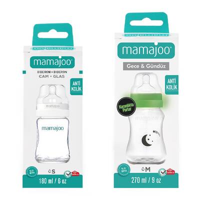 Mamajoo Glasfläschchen 180 ml & Nacht&Tag Babyflasche 270 ml