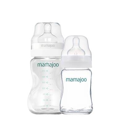 Mamajoo Glasfläschchen 180 ml & Silber Babyflasche 250 ml