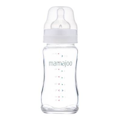 Mamajoo Glas Babyflasche 240 ml & Glasflaschensauger & Aufbewahrungsbox / 0+ Monate, Klein, 2er-Pack