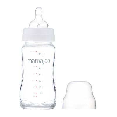 Mamajoo Glas Babyflasche 240 ml & Glasflaschensauger & Aufbewahrungsbox / 0+ Monate, Klein, 2er-Pack