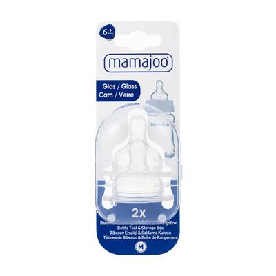 Mamajoo Glasflaschensauger & Aufbewahrungsbox / 6+ Monate, Medium, 2er-Pack