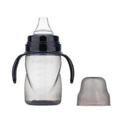 Mamajoo Glass Feeding Bottle 180ml & Non Spill Training Cup Black 270ml with Handle - Thumbnail