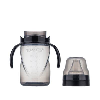 Mamajoo Glass Feeding Bottle 180ml & Non Spill Training Cup Black 270ml with Handle