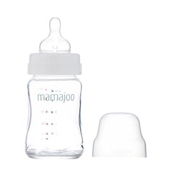 Mamajoo Glass Feeding Bottle 180ml & Non Spill Training Cup Blue 270ml with Handle - Thumbnail