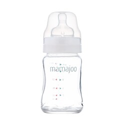 Mamajoo Glass Feeding Bottle 180ml & Non Spill Training Cup Purple 270ml with Handle - Thumbnail